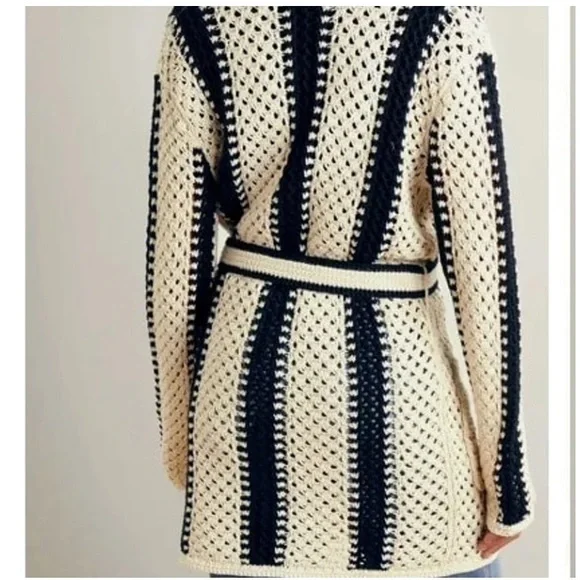 Ralph Lauren Geo Stripe Linen Cotton Crochet Shawl Cardigan Sweater XL NWT - Picture 4 of 5